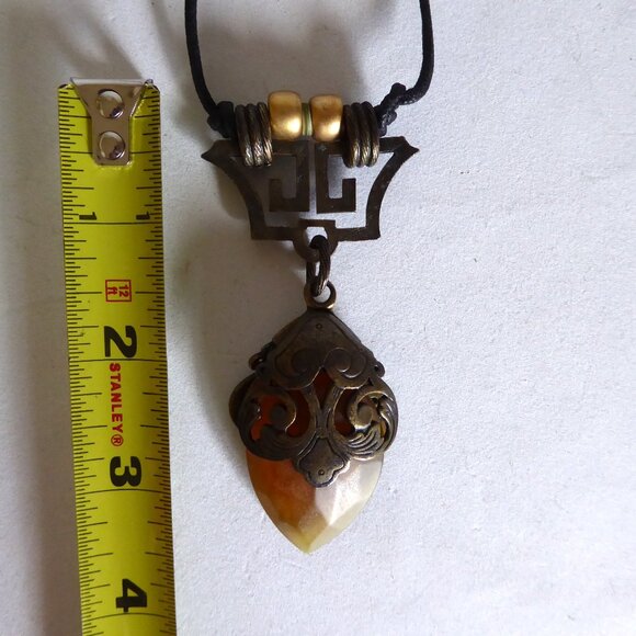 VINTAGE NEW NATURE COMPANY CORDED AMBER STONE STEAMPUNK TYPE NECKLACE - Picture 3 of 16